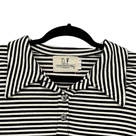 Fashion Brand Company Collared Striped Knit Polo Shirt - Picture 2 of 3